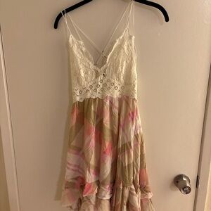 Free People Cream Lace Bodice Multi-Color Floral Slip Dress
